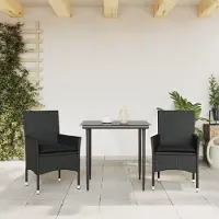 Markenlos Gartenstühle mit Kissen im 2er-Set, schwarzes Poly-Rattan, UV-beständig, Tragfähigkeit 110 kg, für die Terrasse
