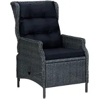 Markenlos Verstellbarer Gartensessel aus dunkelgrauem Poly-Rattan mit weichen Kissen und pulverbeschichtetem Stahlrahmen, 57x88x100 cm, für Terrasse und Außenbereich