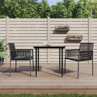Markenlos Gartenstühle mit Kissen, 2er-Satz, schwarz, 54 x 60,5 x 83,5 cm, PE-Rattan und Stahlrahmen, für Terrasse, Außenbereich und Esszimmer, modern