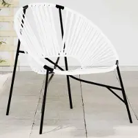 Markenlos Schwarz-weißer Gartenstuhl in Ei-Form aus Polyrattan, UV-beständig, 77 x 68,5 x 82 cm, mit pulverbeschichtetem Stahlrahmen für Terrasse und Außenbereich
