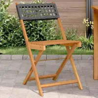 Markenlos 2 schwarze Bistrostühle aus massivem Akazienholz und Poly-Rattan | Klappbar, wetterbeständig und pflegeleicht, für Garten, Terrasse und Balkon, max. 110 kg