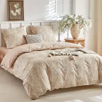Sonstiges Bettwäsche Set 4-teilig 200x200 cm Beige Tropisches Palmblattmuster mit Spannbettlaken 140x200 cm Mikrofaser