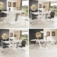 Ninkear Ausziehtisch 120-160x80x76cm, Marmorplatte, Schmetterlingsgestell (White)