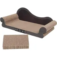 Markenlos Katzenkratzsofa in moderner Sofaform aus Wellpappe und Holz für natürliche Kratzgewohnheiten und gesundes Kratzen bei Wohnungskatzen im Innenbereich