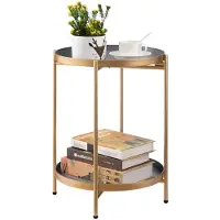 Merkloos Beistelltisch Couchtisch Nachttisch - Metall - Goldfarben - 37 x 50 cm - Für Wohnzimmer und Balkon