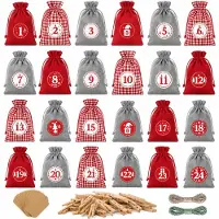TK Gruppe 24x Set Adventskalender 2026 Säckchen zum Befüllen, Zahlensticker Klammern, DIY-Geschenkverpackung Weihnachten Advent (24x Set mit Säckchen Mod. 1)