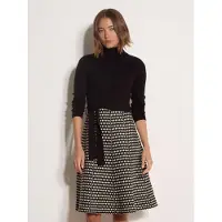 Apricot Midikleid "Skaterkleid", Damen, Gr. 16, N-Gr, gewebt, schwarz-weiß (schwarz), gewebt, , Modisch, normal, Rollkragen, Kleider Midikleid, mit Rautenmuster