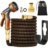 Merkloos Dehnbarer Gartenschlauch Flexibler Wasserschlauch - 30 m - Dreifach dehnbar - Orange - Mit Schlauchhalter und Tasche