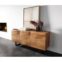 DELIFE Sideboard New Live-Edge 145 cm Akazie Natur 3 Türen Kufe Metall Schwarz