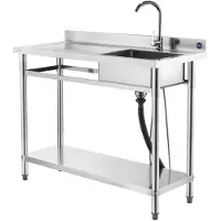Selius Spülbecken für die Küche, Einbeckenmodell - 120 x 50 x 94 cm - Edelstahl - Mit Armatur und Ablagefläche