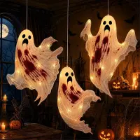 Dripio 3 Halloween-Geister Windspiele mit LED, 50x60 cm, Polyester