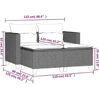 vidaXL Gartensofa 2-Sitzer mit Hockern Beige Poly Rattan