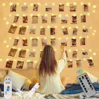 SURIGHT Lichterkette für Fotos – 12 Meter – 120 LEDs – USB-betriebene Lichterkette – Dekoration für den Fotobereich – Wandmontage – 52 Klammern – Weihnachten – Feiern