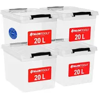 Merkloos Aufbewahrungsbox Vorratsdose Klarsichtbox - 20 l - Transparent - Set mit 4 Stück - Mit Deckel und Klammern