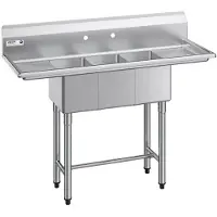 Selius Spülbecken für Küchen, 3-fach - Edelstahl 304 - 1372 x 508 x 1097 mm - Professionelles Spülbecken - Mit Spritzschutz
