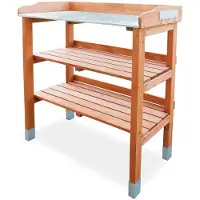 Merkloos Pflanzentisch Pflanzenregal Gartentisch - Massivem Hemlock - 76 x 37 x 92 cm - Metall - Mit Ablagen und Haken