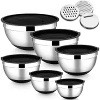 Merkloos Solidchoice – Set aus 6 Rührschüsseln aus Edelstahl mit luftdichten Deckeln und Aufsätzen für den Mixer