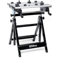Merkloos Werkbank Arbeitstisch Klapptisch - Höhenverstellbar 77 bis 107 cm - Belastbar bis 100 kg - Zwei Arbeitsflächen mit Winkel- und Maßeinteilung - Klappbar und mobil