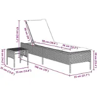 vidaXL Sonnenliege mit Tisch und Auflage Braun Poly Rattan