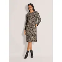 MADELEINE Midikleid "Kleid Jacquardkleid mit Leo-Muster & Strass", Damen, Gr. 34, N-Gr, dunkeltaupe, multicolor, Modern, slim fit, Rundhals, Kleider Midikleid