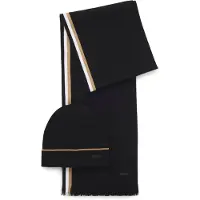 BOSS Schal "Henzo", Herren, schwarz (schwarz 001), Strick, Materialmix, unifarben mit Farbeinsatz, Modetücher Schal, mit passender Mütze