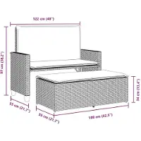 vidaXL Gartenbank mit Kissen und Hocker Beige Poly Rattan