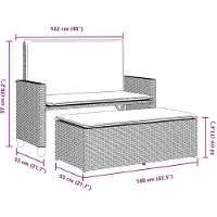 vidaXL Gartenbank mit Kissen und Hocker Schwarz Poly Rattan