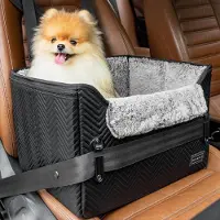 PetsFit Hunde Autositz für kleine Hunde, 2-in-1 Hundebett Auto, Rückbank/Beifahrersitz, Leder-Schwarz, Größe S
