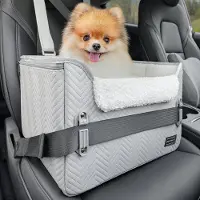 PetsFit Hunde Autositz für kleine Hunde, 2-in-1 Hundebett Auto, Rückbank, Leder-Grau, S