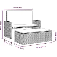 vidaXL Gartenbank mit Kissen und Hocker Beige Poly Rattan