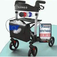 Aktiv shop GmbH ELONEO Rollator faltbar und leicht mit Sitz, Leichtgewicht-Reiserollator aus Aluminium, Gehhilfe 8-fach höhenverstellbar, Laufhilfe 3-fach faltbar