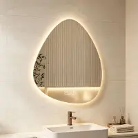 Zimilo LED Badspiegel Asymmetrisch 50x70cm: Touch-Schalter, 3 Lichtfarben, Dimmbar, Anti-Beschlag & Splitterschutz-Glas für Modernes Badezimmer Design