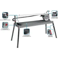 Graphite Fliesenschneidemaschine Fliesen- und Steinschneider 1500W, 250x25, Schneidbereich 1200 mm, Klinge: 250 mm x 25 mm, 2950 pro Minute, max Schnitttiefe 90º/45º 52/46 mm,