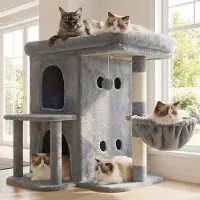 Merkloos Katzenbaum Kratzbaum Katzenvilla - 65 cm - Zwei Ebenen - Beige - Für große Katzen
