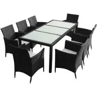 Selius Gartentisch aus Poly-Rattan, 190 cm, schwarz, mit Glasplatte