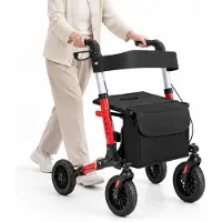 Zimilo Rollator klappbar mit Sitz und Rückenlehne, höhenverstellbare Gehhilfe für Senioren, 8 kg Aluminium Gehwagen belastbar bis 130 kg, Rot