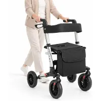 Zimilo Rollator klappbar mit Sitz und Rückenlehne, höhenverstellbare Gehhilfe für Senioren, 8 kg Aluminium Gehwagen belastbar bis 130 kg, Grau