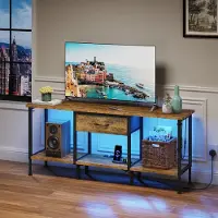 Dripio TV-Meubel 120 cm LED, Steckdose, USB, Schublade, Rustikales Braun