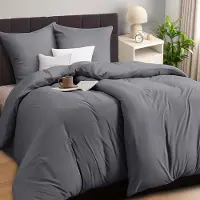 Trankielo - Grau gestreiftes Bettwäsche-Set, 135x200 cm, mit 2 Kopfkissenbezügen 80x80 cm – Aus strapazierfähigem Mikrofaser-Polyester