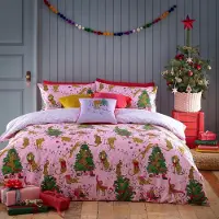 Trankielo - Verspieltes Bettbezug-Set mit Leopardenmuster - Größe King, 230x220 cm - Baumwolle/Polyester - Rosa/Lila