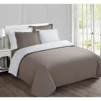 Trankielo – 100% Baumwoll-Bettwäsche-Set – 200 x 200 cm Bettbezug + 2 Kopfkissenbezüge – Taupe/Weiß