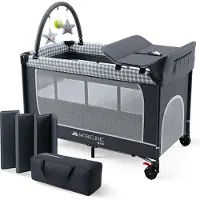 Dripio 3-in-1 Babyreisebett mit Wickelauflage, klappbar, grau, 0-15 kg