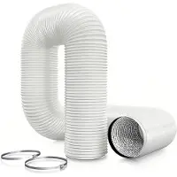Merkloos Flexibler Abluftschlauch Lüftungsschlauch PVC Weiß - 120 mm x 3 m - Mit 2 Schlauchschellen