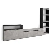 Dripio TV-Möbel-Set, Lowboard, Bücherregal, 310x186x35 cm, Zement