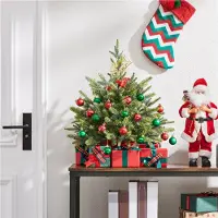 Yaheetech 61 cm Künstlicher Weihnachtsbaum mit 62 Zweigen & Betonfuß, Mini Weihnachten Tischdeko, feuerfest, grün