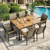 StarTech.com Gartenstühle - Stapelbare Outdoor Esszimmerstühle 6er Set für Garten Balkon Terrasse - Aluminiumgestell - Textilene Sitzfläche - Mit Armlehnen - Wetterfest - Leinenbraun