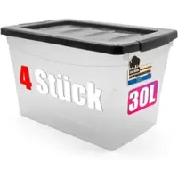 BigDean 4x 30 L Aufbewahrungsbox mit Deckel Budget Line Plastikbox mit Deckel Aufbewahrungsboxen