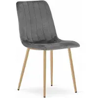 Kendra Home Stuhl Lava aus dunkelgrauem Samt mit Holzoptik-Beinen