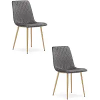 Kendra Home 2er-Set Turin Stühle aus dunkelgrauem Samt mit Holzoptik-Beinen