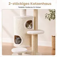 Northix 150 cm hoher weißer Katzenkratzbaum mit 6 Ebenen und 2 Höhlen